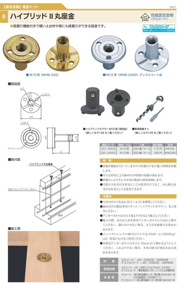 最大58%OFFクーポン ショップY858カナイ 建材 金物 ハイブリッドIII丸座金M12用