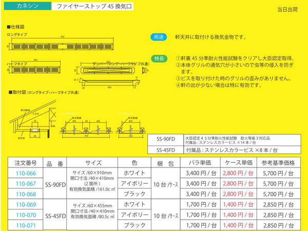 カネシン 軒裏換気口“Sタイプ” アイボリー (20枚入) LN-137S - 2